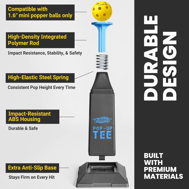 PLAYAPUT Portable Tee Popper For Baseball & Softball,Pop Height Up To 40 inch Baseball Pitching Machines With 12 Balls For Swing Practice Without a Pitcher, Hitting,Batting Tee Baseball Training Equipment - Image 2